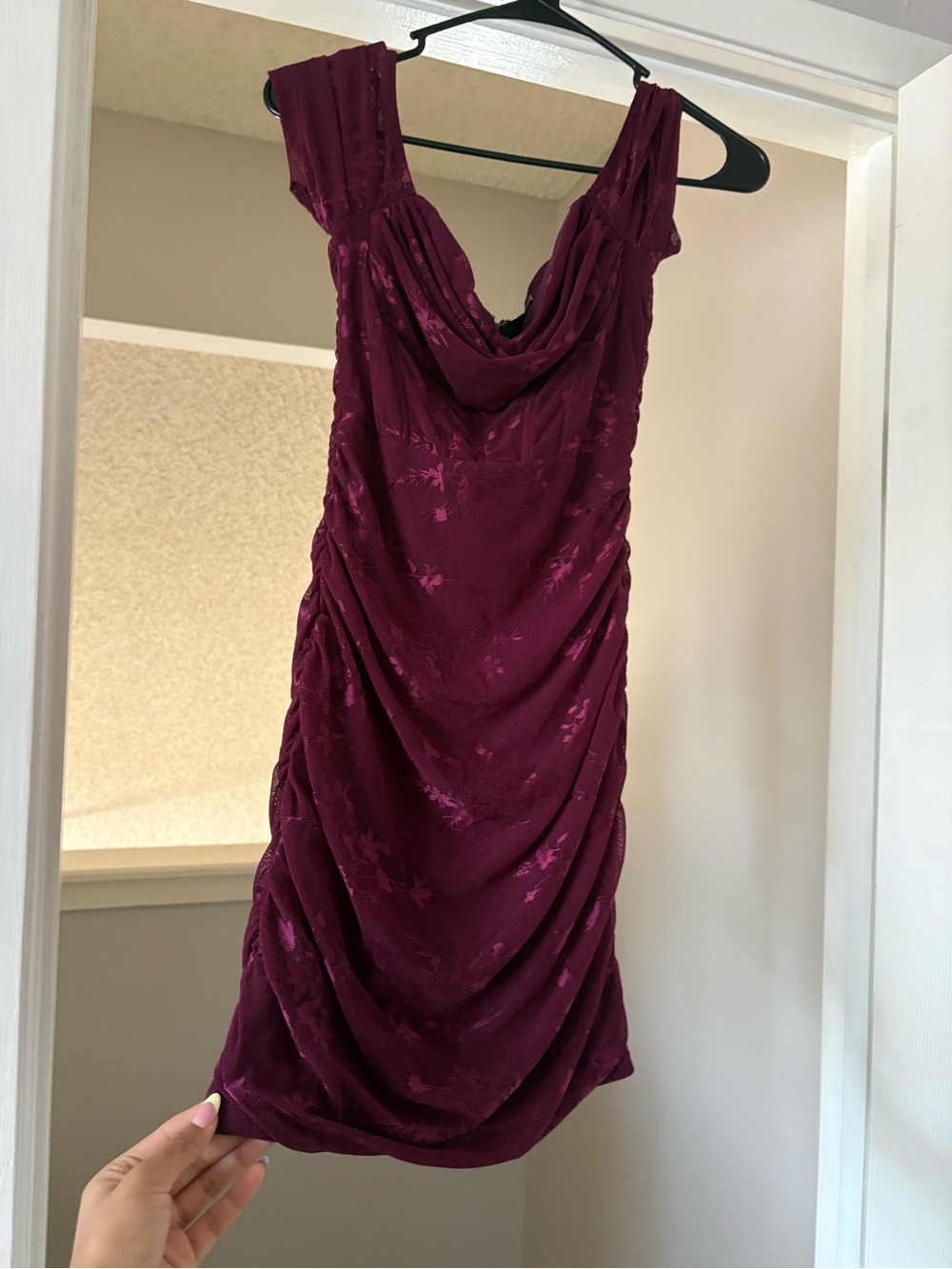 Windsor Draped Cowl Midi Dress in Burgundy
